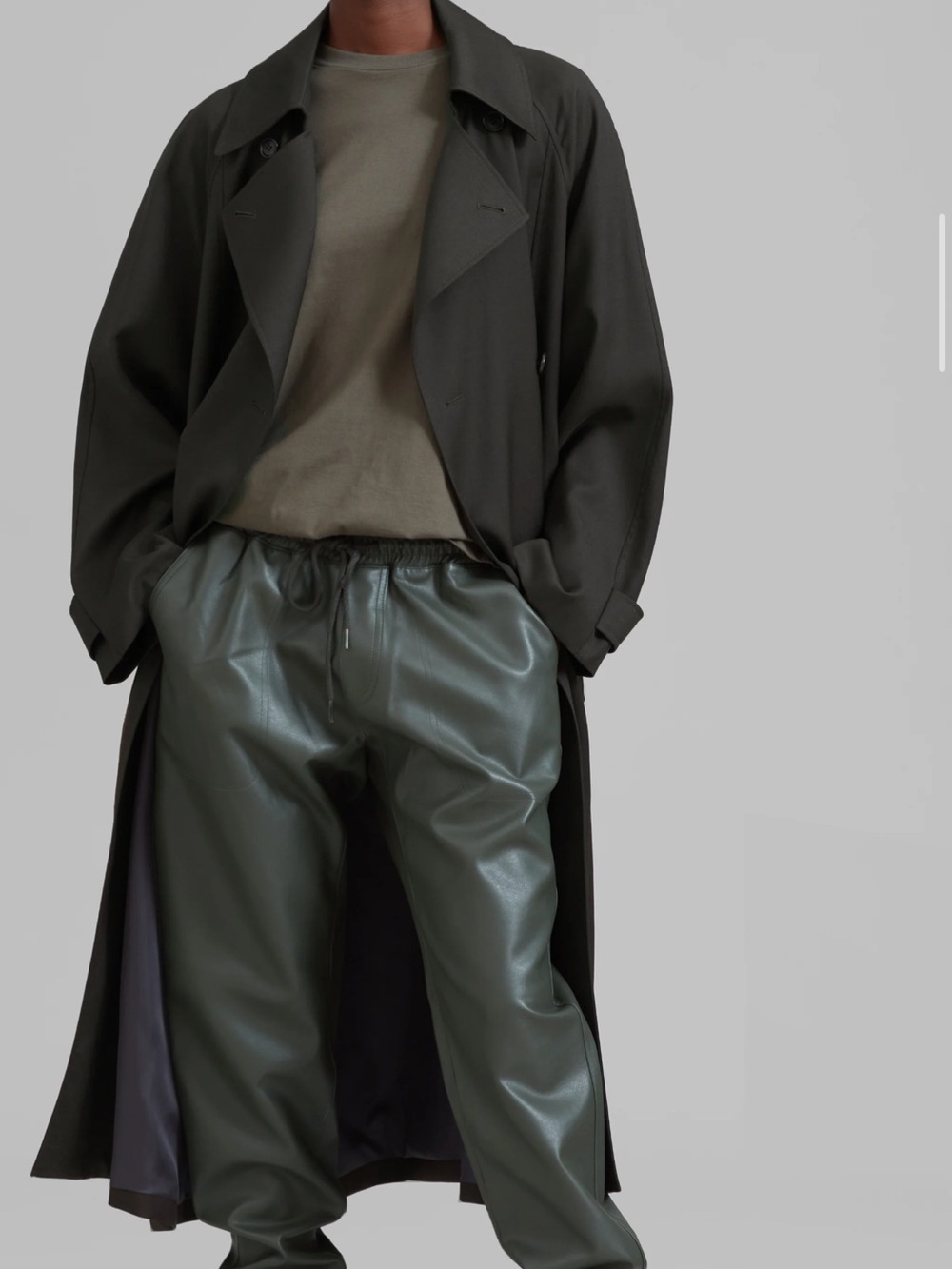 The Frankie Shop Olive Green Faux Leather Drawstring Joggers -